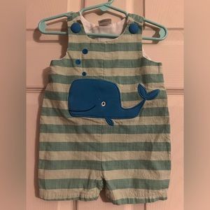 Little Wishes Short Romper, boys 6-12 months, striped,  blue, green, whale